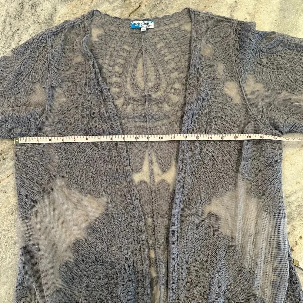 Rebellion Again Women’s Blue Boho Lace Kimono Cardigan Wrap Size Medium - Picture 6 of 11